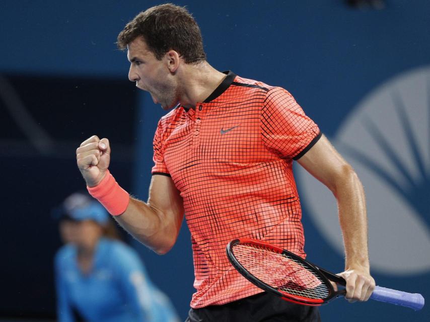 Dimitrov celebra un punto en la final ante Kei Nishikori.