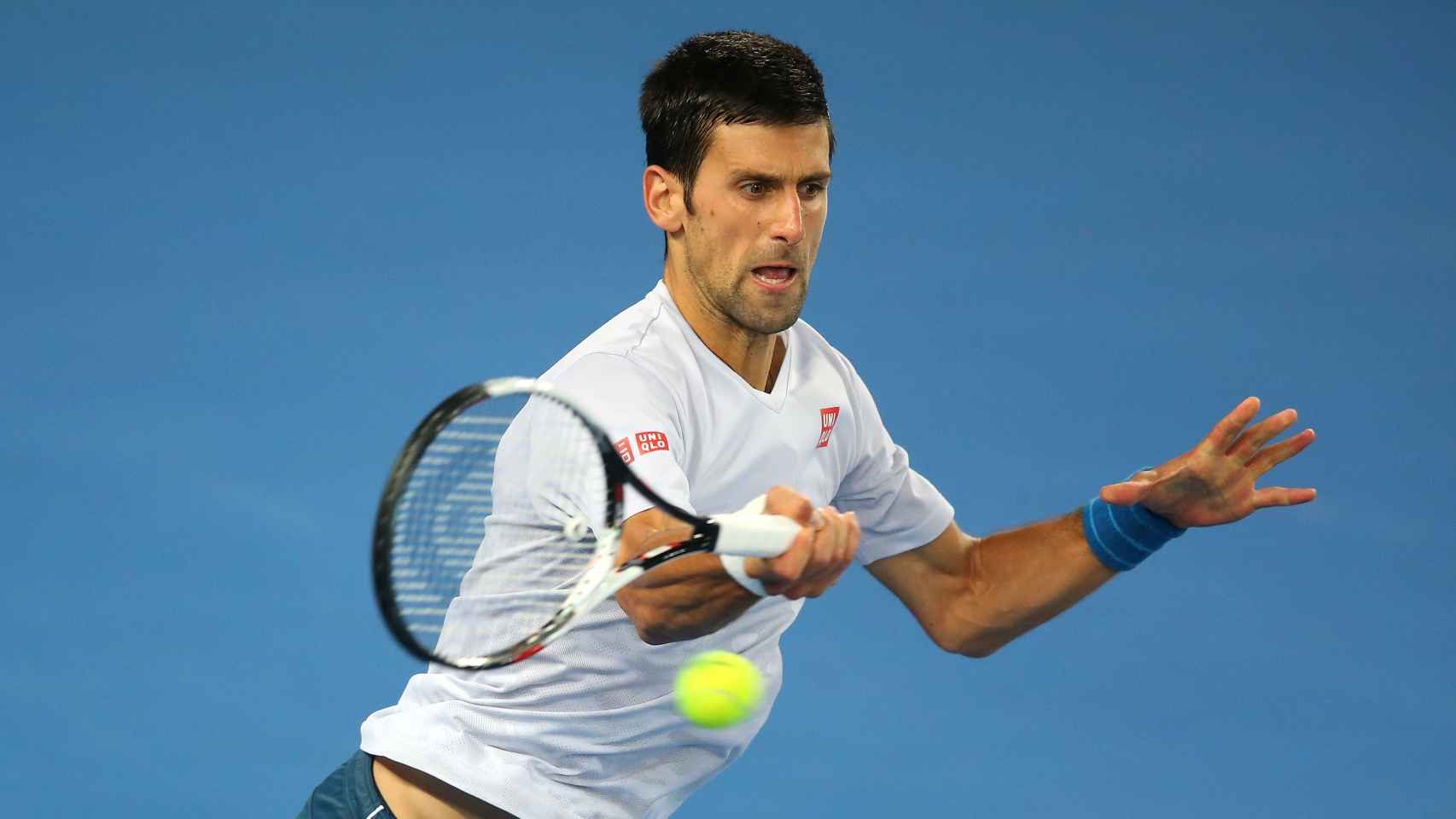 Novak Djokovic en pleno entrenamiento en Melbourne.