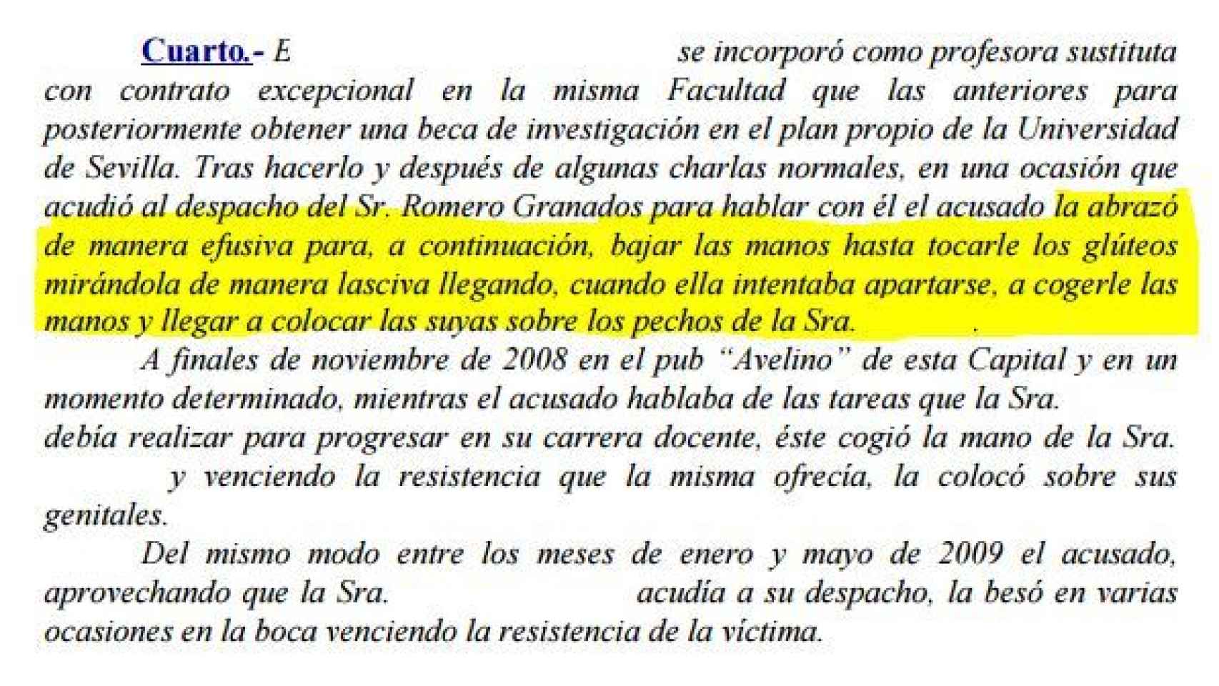 Frafmento de la sentencia donde se muestra el comportamiento de Romero Granados.