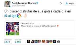 El tuit de Raúl elogiando a Messi.