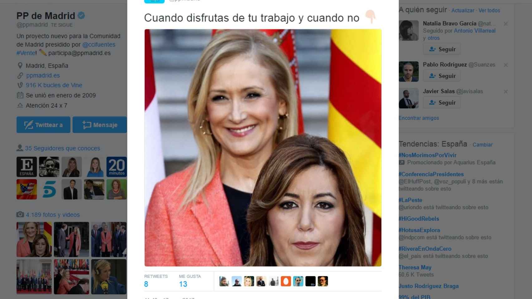 El tuit del PP de Madrid que se burla de Susana Díaz.