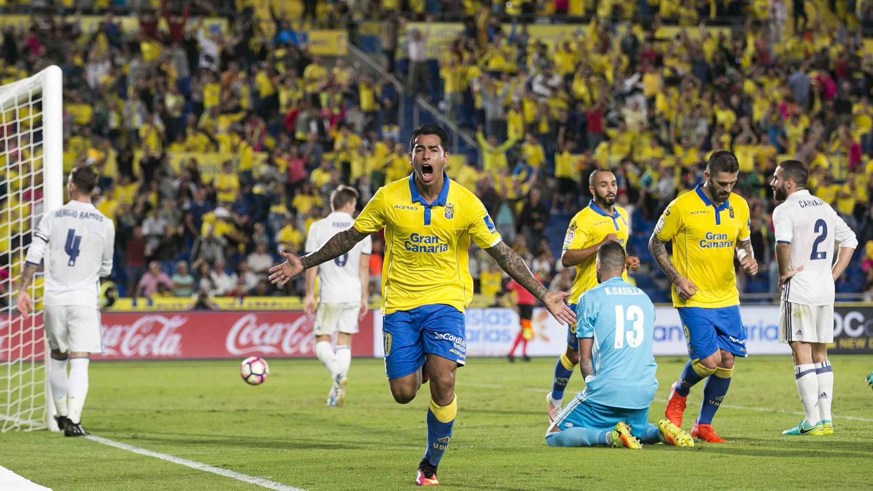 Araujo celebra un gol con Las Palmas.