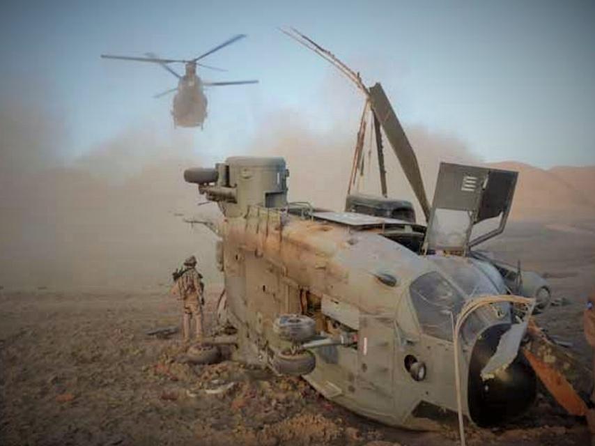 Helicópter Super Puma español accidentado en Afganistán.