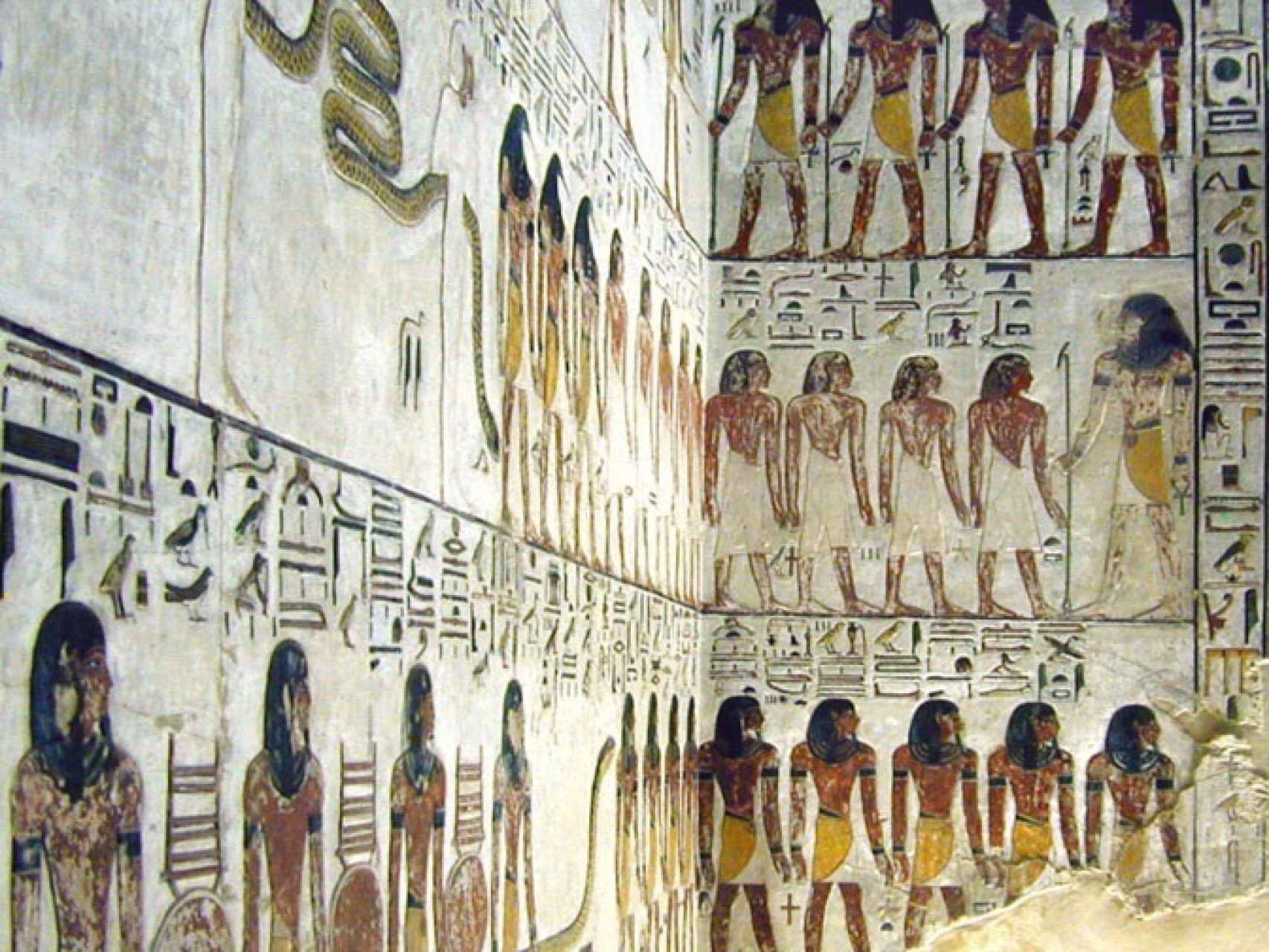 Un detalle de las formidables pinturas de la tumba de Seti I.