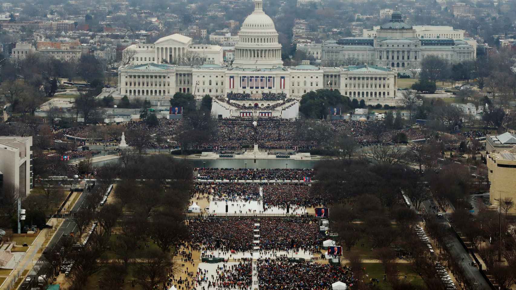 La vista aérea del Capitolio durante la investidura de Trump.