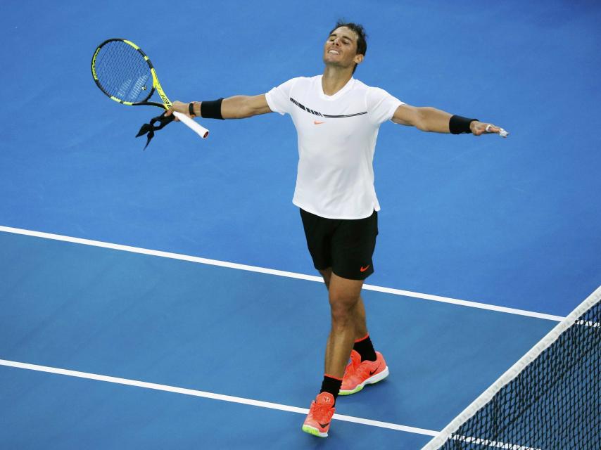 Nadal celebrando su victoria contra Zverev.