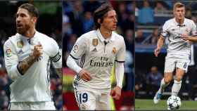 Ramos, Modric y Kroos. Fotos: Twitter @realmadrid