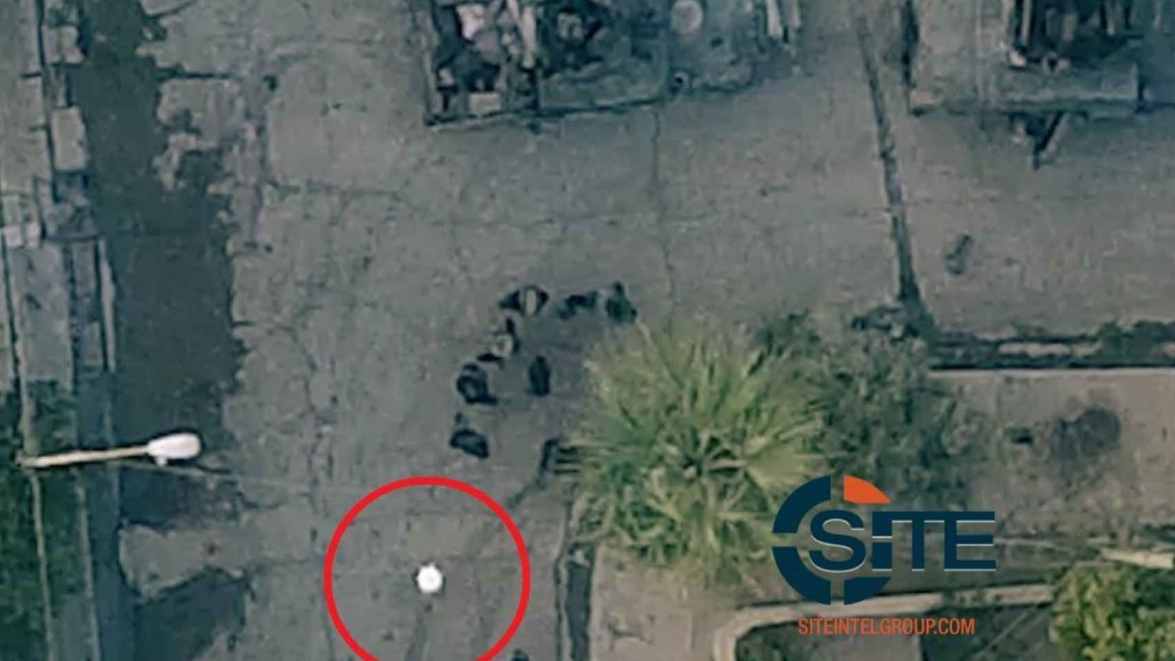 Imagen del presunto bombardeo con un dron difundida por el Estado Islámico