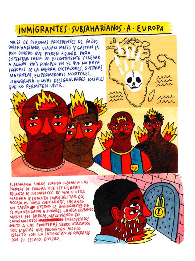 Inmigrantes subsaharianos a las puertas de Europa. Ilustración de Periferias.