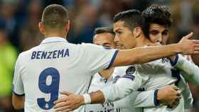 Benzema, Cristiano, Lucas y Morata celebran un gol