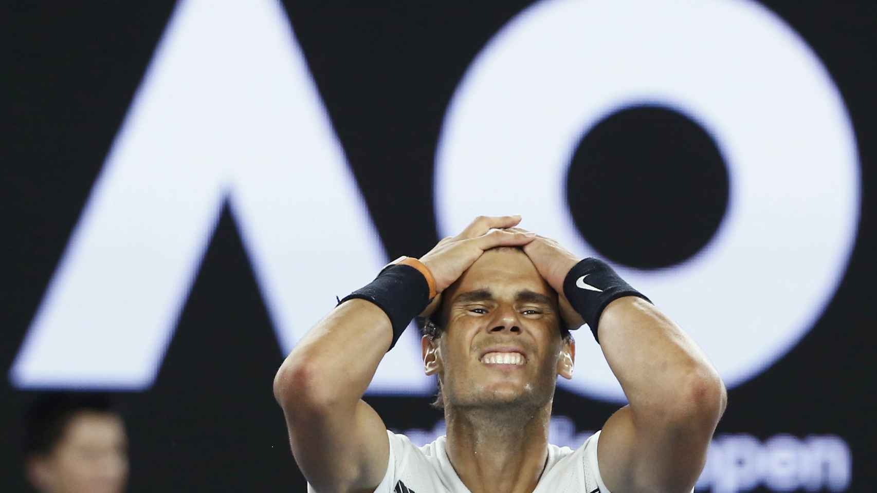 Rafa Nadal celebrando su victoria contra Dimitrov.