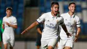 El Real Madrid Castilla celebra un gol en el Alfredo Di Stéfano.