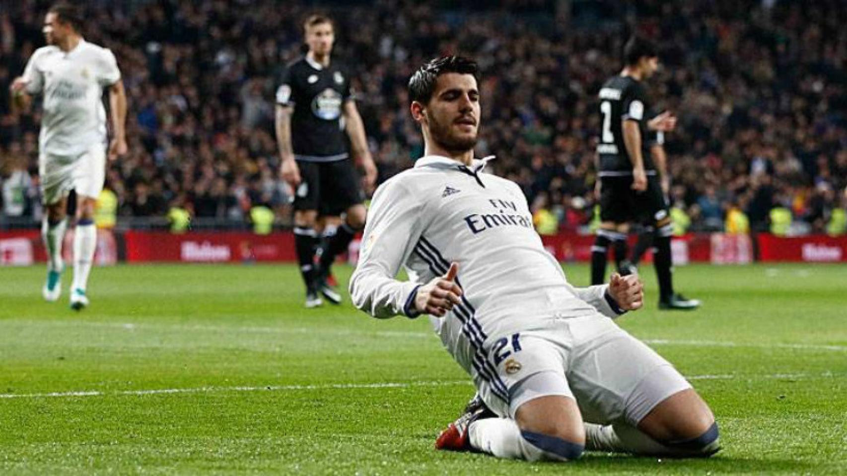 Álvaro Morata celebrando su gol contra el Deportivo de la Coruña