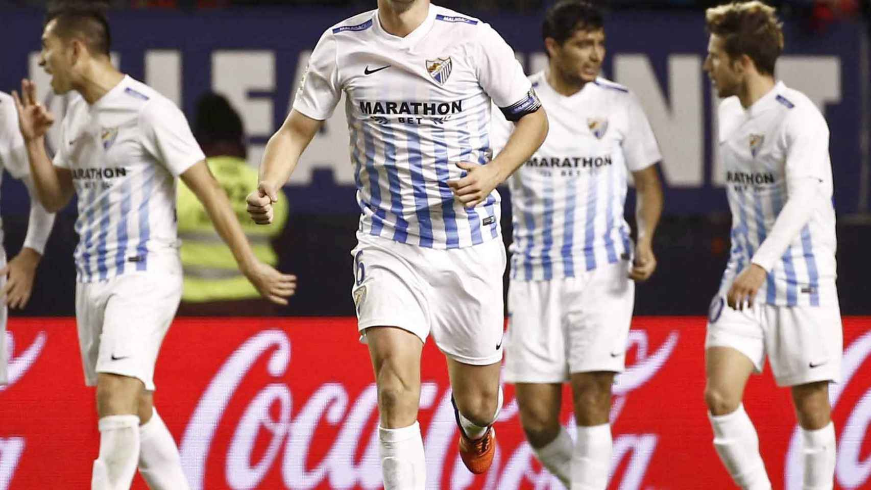 Camacho celebra un gol con el Málaga.