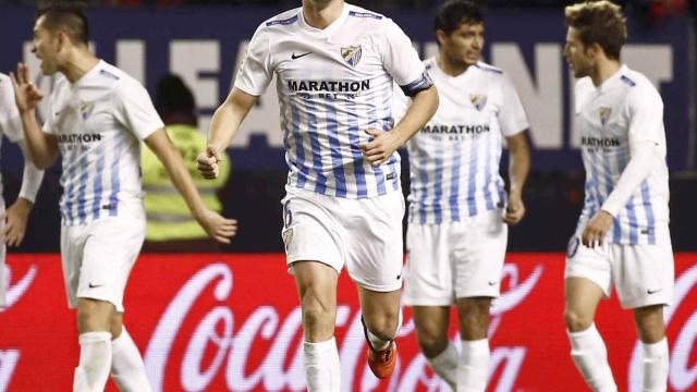 Camacho celebra un gol con el Málaga.