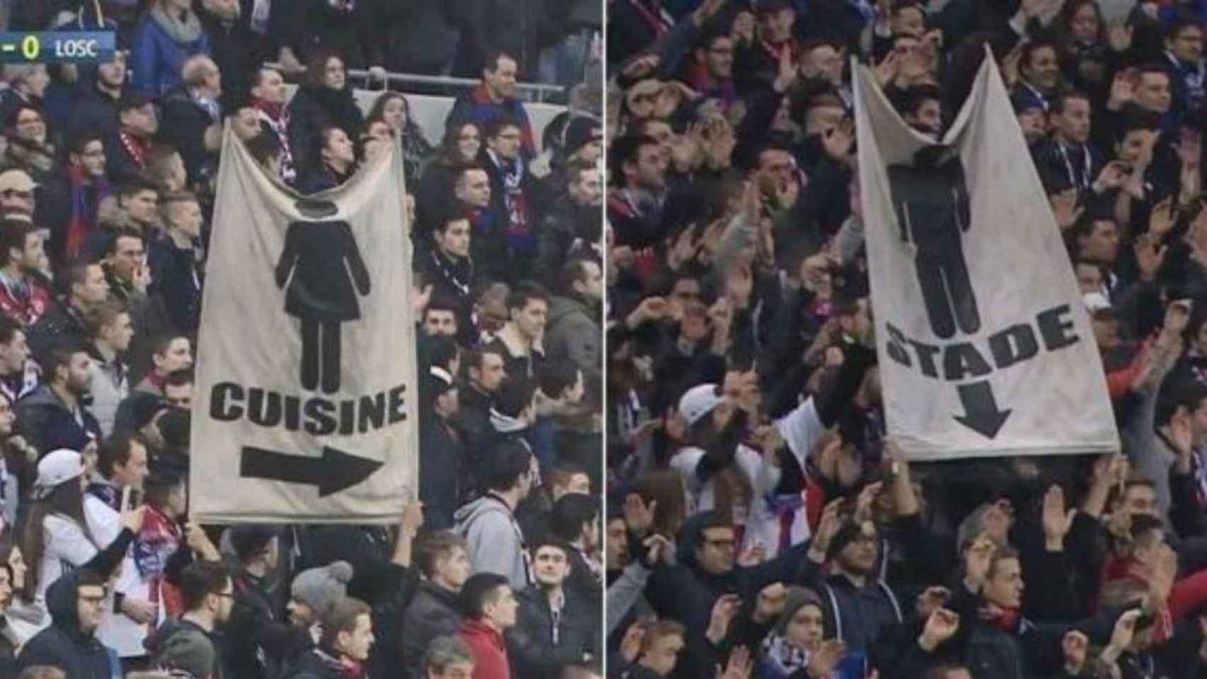 Pancartas en el partido entre Olympique de Lyon y Lille.