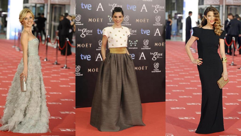 Cayetana Guillén Cuervo, Irene Visedo y Juana Acosta en la alfombra roja de los Goya.