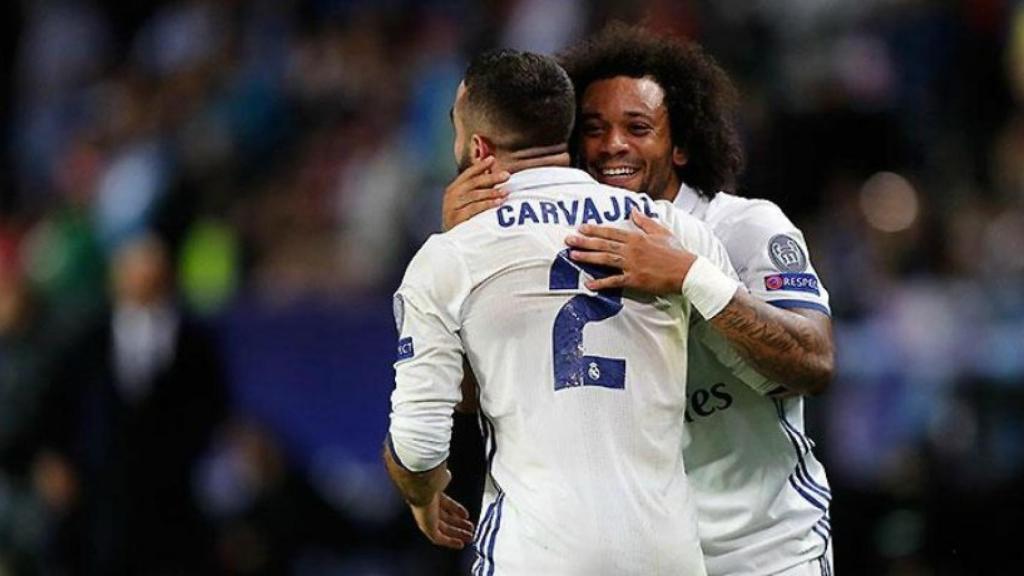 Marcelo y Carvajal durante la Supercopa de Europa.