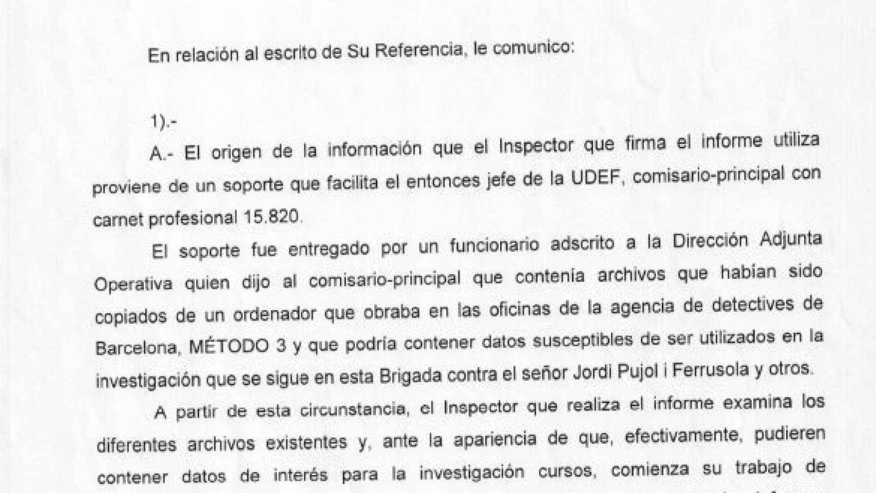 Escrito remitido por el jefe de la UDEF, García Catalán
