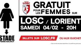 Mensaje del Lille para dar entradas gratuitas a las mujeres.