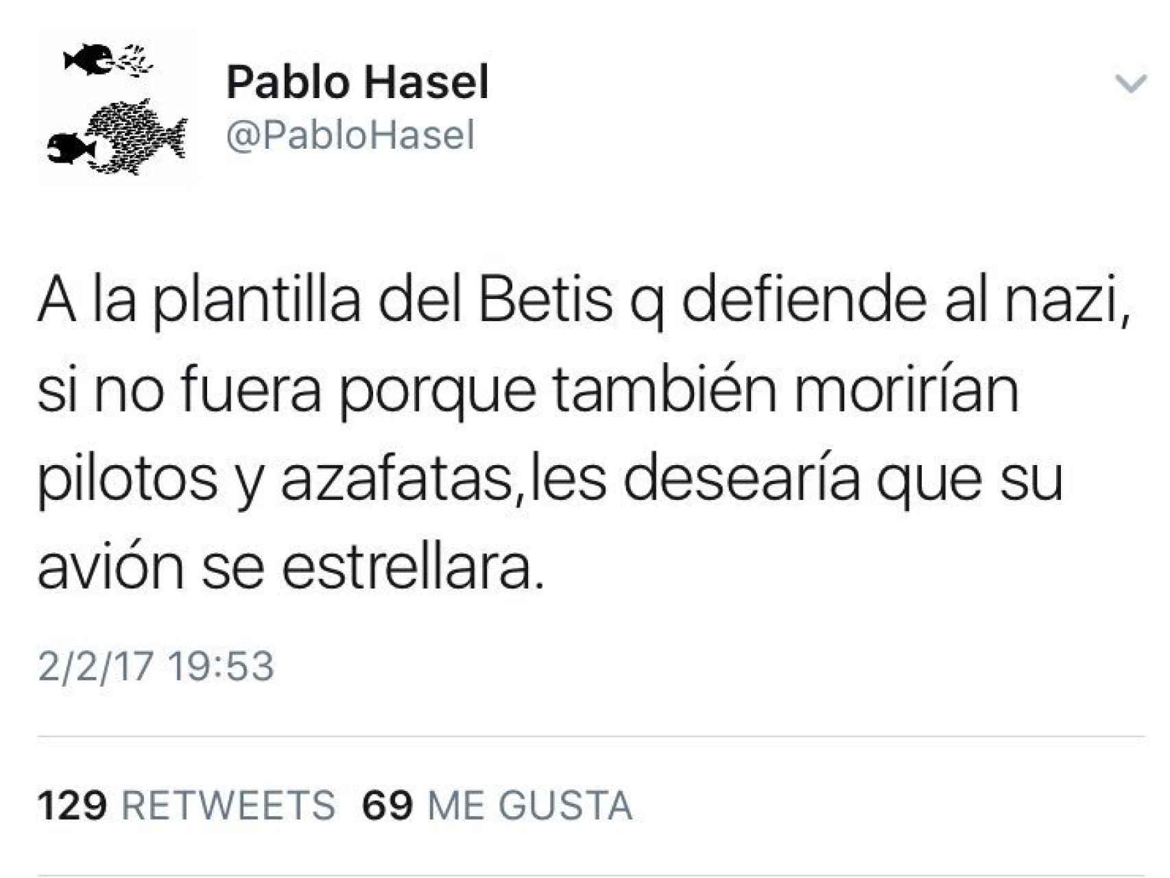 El tuit de Pablo Hásel que se ha hecho trending topic.
