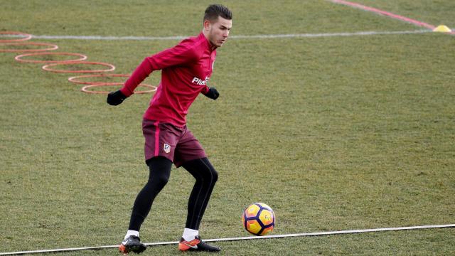 Lucas Hernández en un entrenamiento con el Atlético de Madrid.