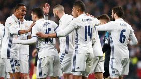 El Real Madrid celebra un gol ante la Real Sociedad