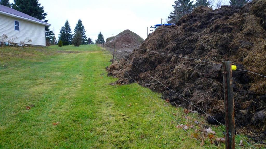 La montaña de estiércol que los Murray depositaron junto a la casa de sus vecinos.