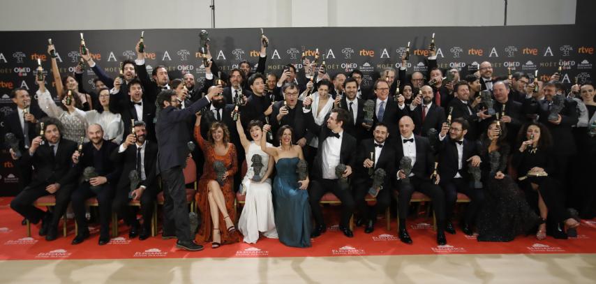 Todos los premiados de los Goya, en la sala de ganadores.