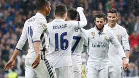 El Real Madrid celebra un gol ante la Real Sociedad