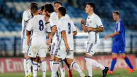 El Castilla celebra un gol frente al Amorebieta