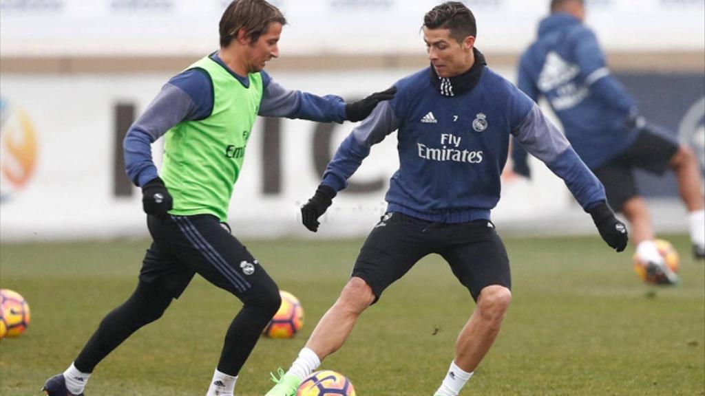 Cristiano y Coentrao en un entrenamiento