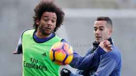 Marcelo y Lucas en un entrenamiento del Madrid