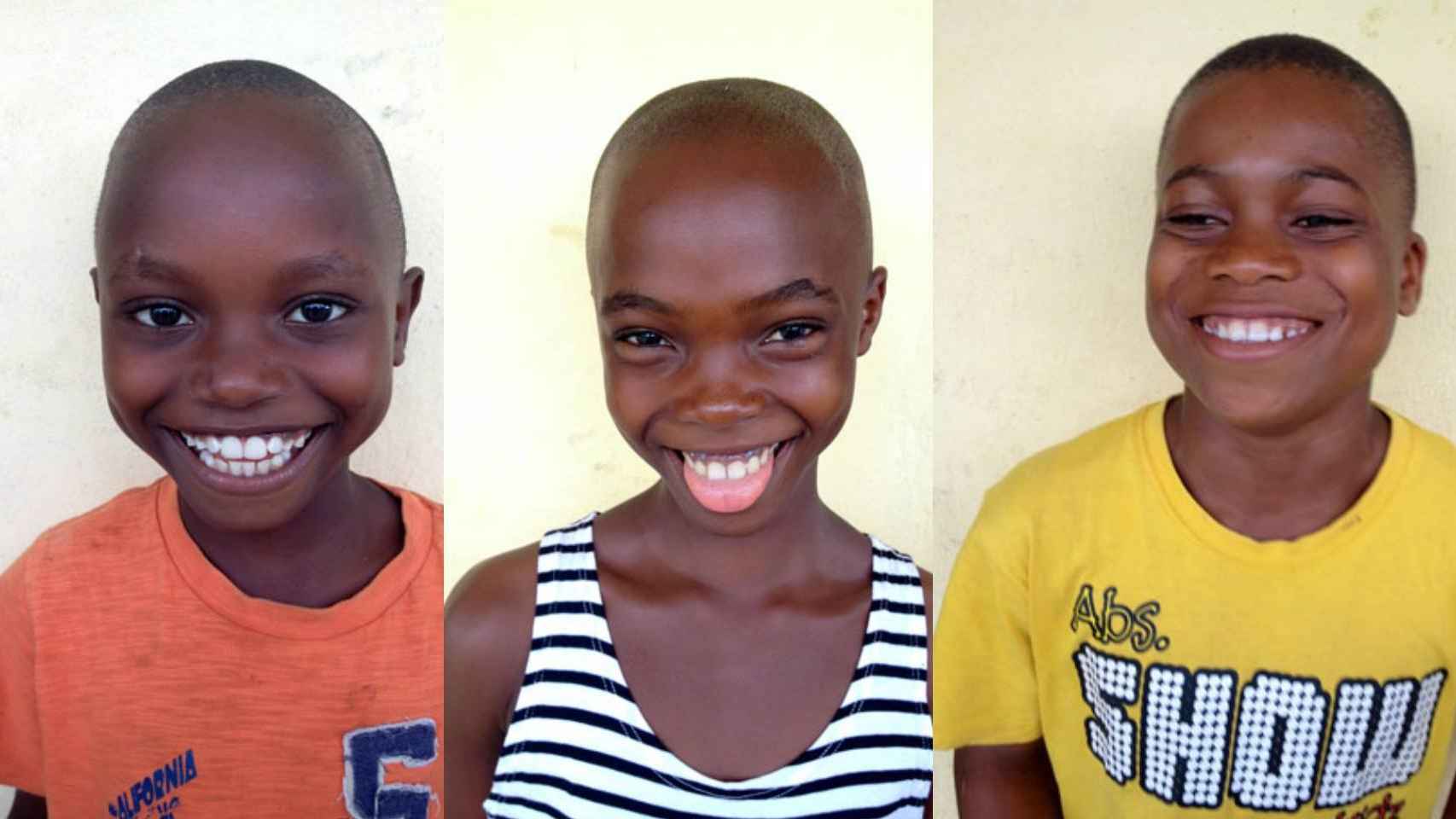 Savior, Glory y Nsikak, tres de los niños en acogida en Land of Hope.