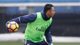 Keylor Navas en el entrenamiento de esta mañana.