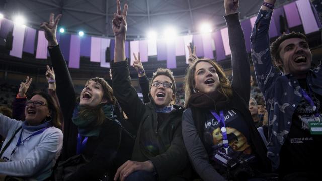 El secretario polítido de Podemos, Íñigo Errejón (c), hoy durante la Asamblea Ciudadana Estatal de Vistalegre II.