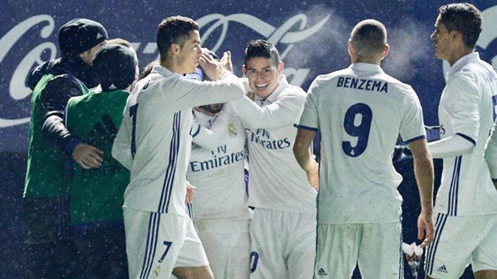 James Rodríguez celebra su gol frente a Osasuna. Foto: Twitter (@jamesdrodriguez)