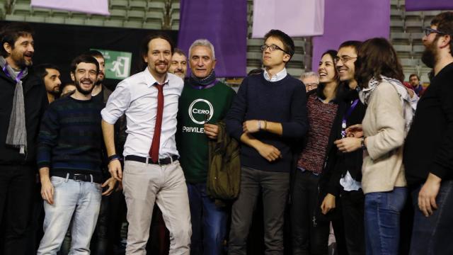 Iglesias, Cañamero, Errejón, Rita Maestre, Monedero, Irene Montero y  Miguel Urban. / foto: Moeh Atitar