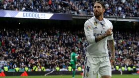 Sergio Ramos celebra un gol ante el Málaga.