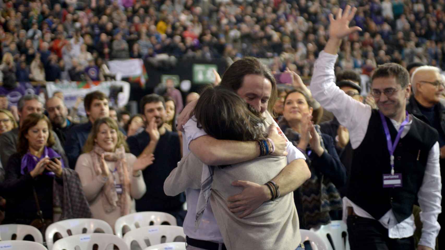 Pablo Iglesias e Irene Montero durante el segundo congreso ciudadano de Podemos en Vistalegre II.