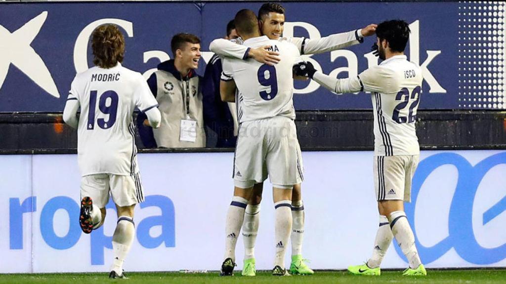Celebración de gol del Madrid ante Osasuna