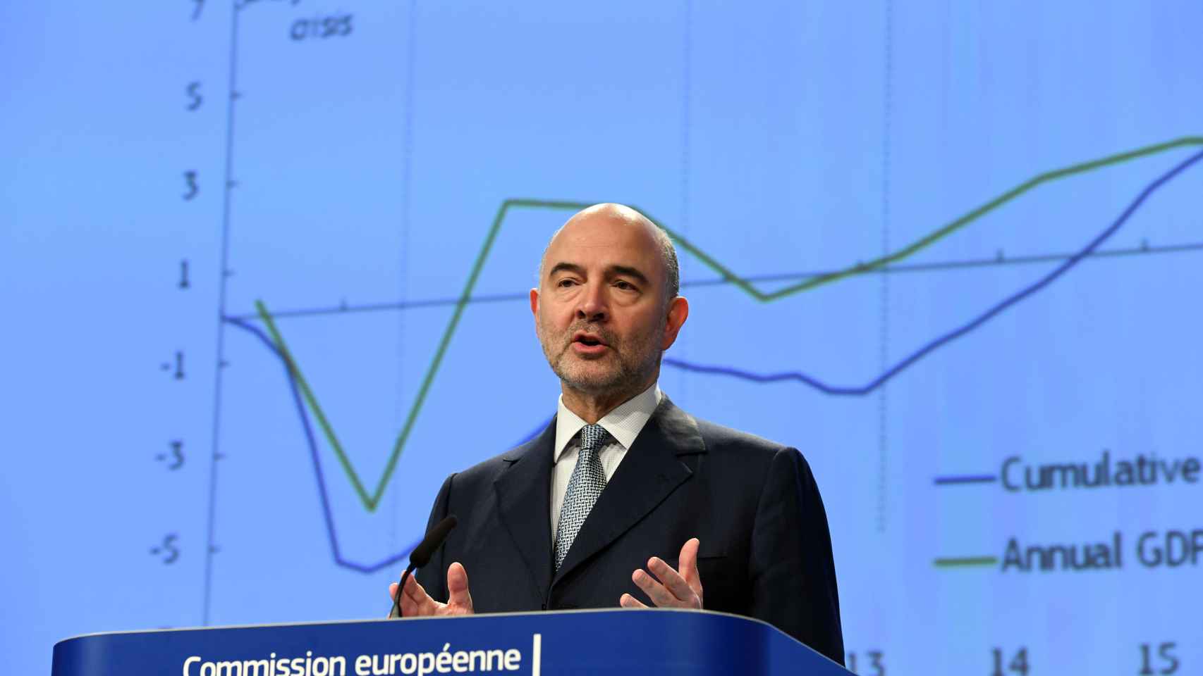El comisario Moscovici, durante la presentación de las previsiones económicas de invierno