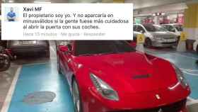 El mensaje que uno de los socios de Hawkers escribió después de aparcar su Ferrari en una plaza para discapacitados.