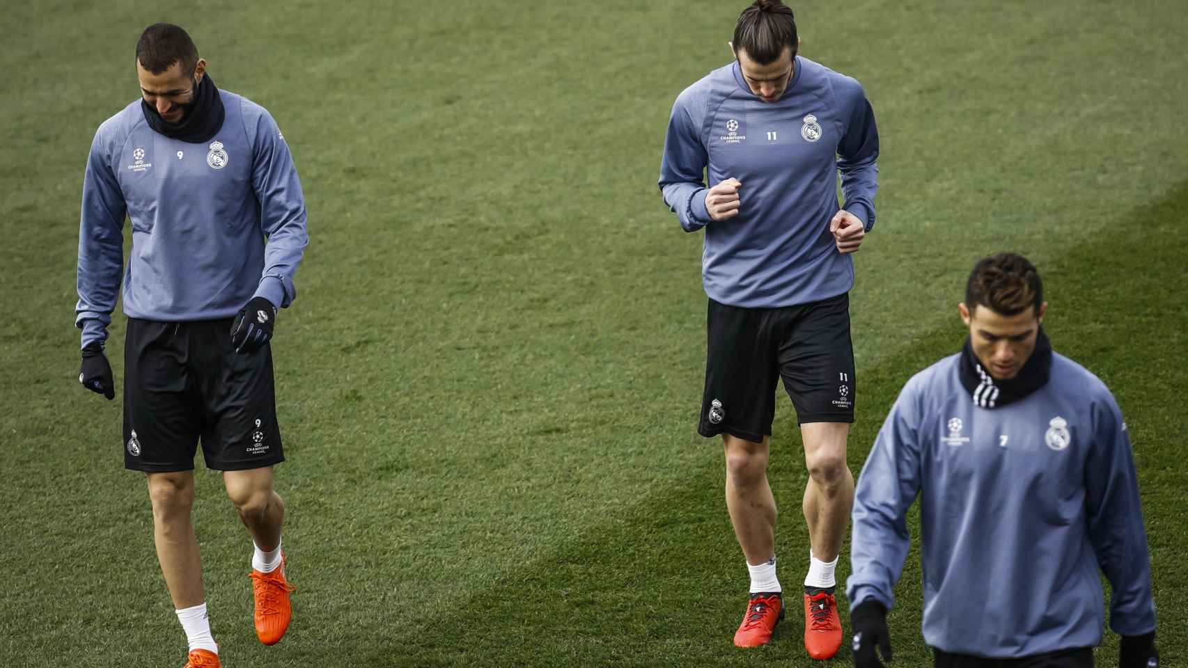 La BBC, Benzema, Bale y Cristiano, en el entrenamiento del Madrid.