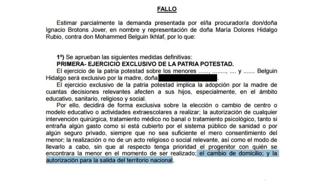 Fallo del auto que le permitía a la yihadista sacar a sus hijos de España.