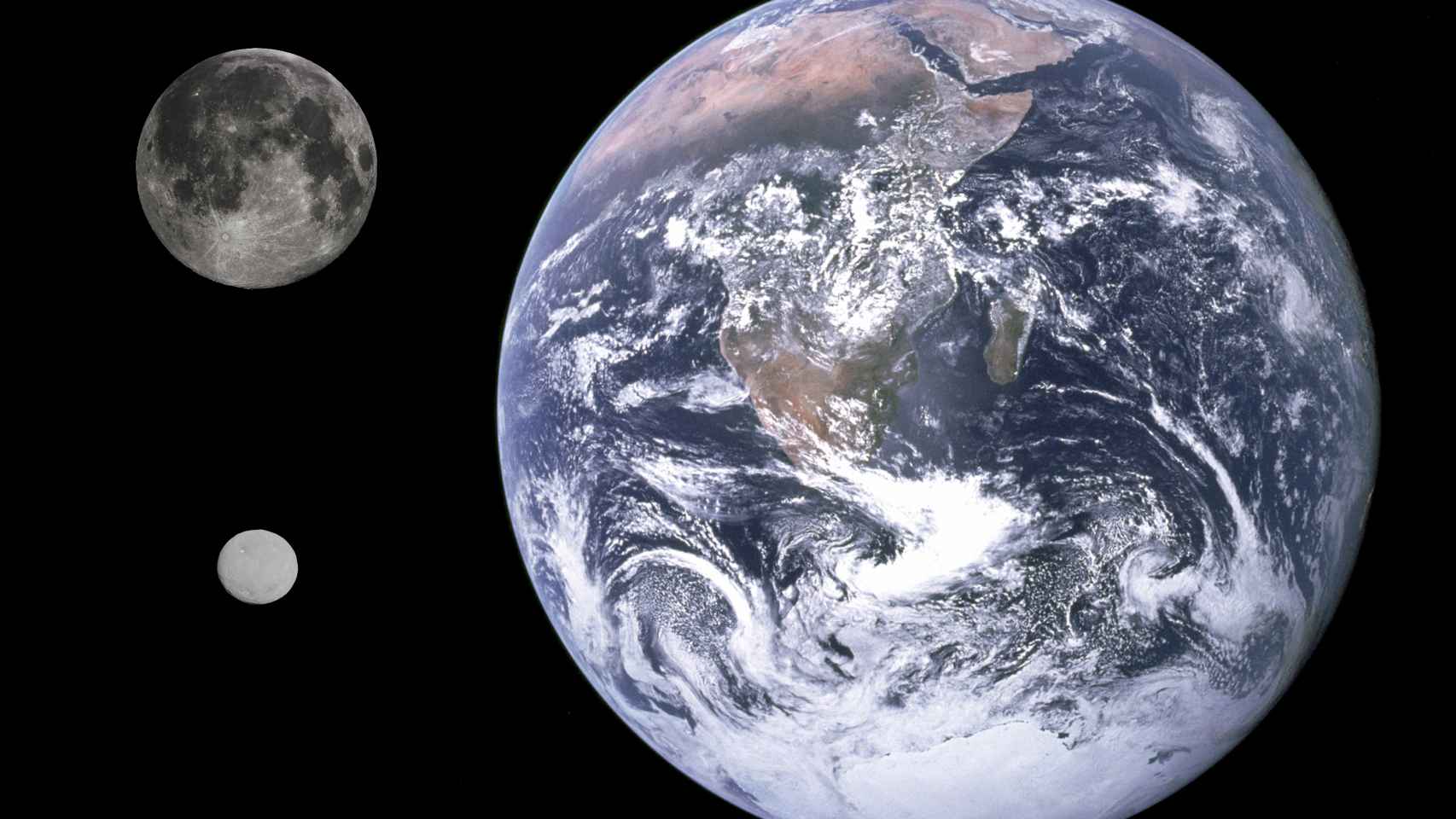Comparación entre Ceres, la Luna y la Tierra.