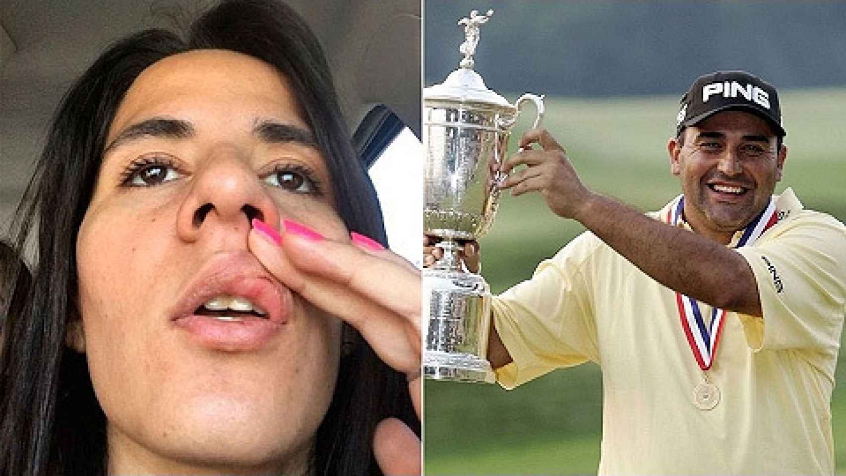 La mujer de Ángel Cabrera y el golfista argentino.