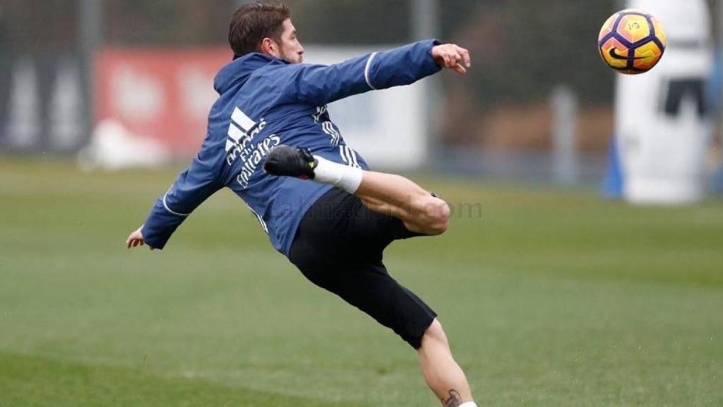 Sergio Ramos en el entrenamiento