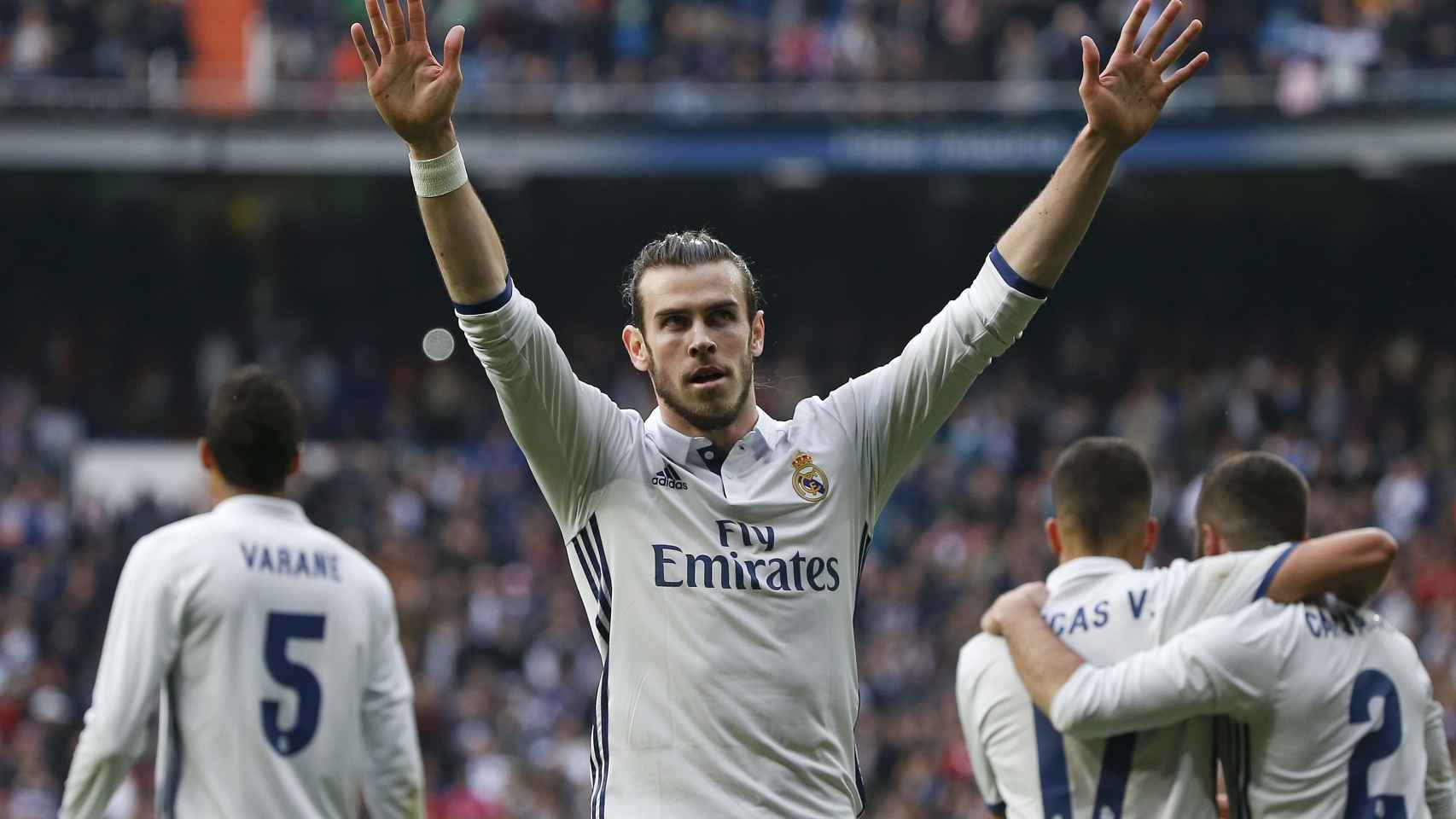 Gareth Bale celebra su gol ante el Espanyol.