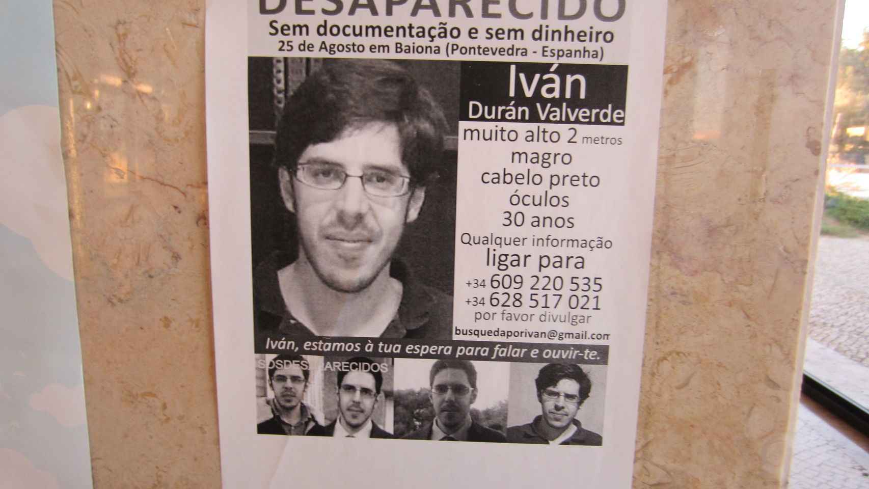 Cartel de Iván que el padre iba colocando por todo Portugal, de donde más avisos le llegaron de que habían visto a su hijo.